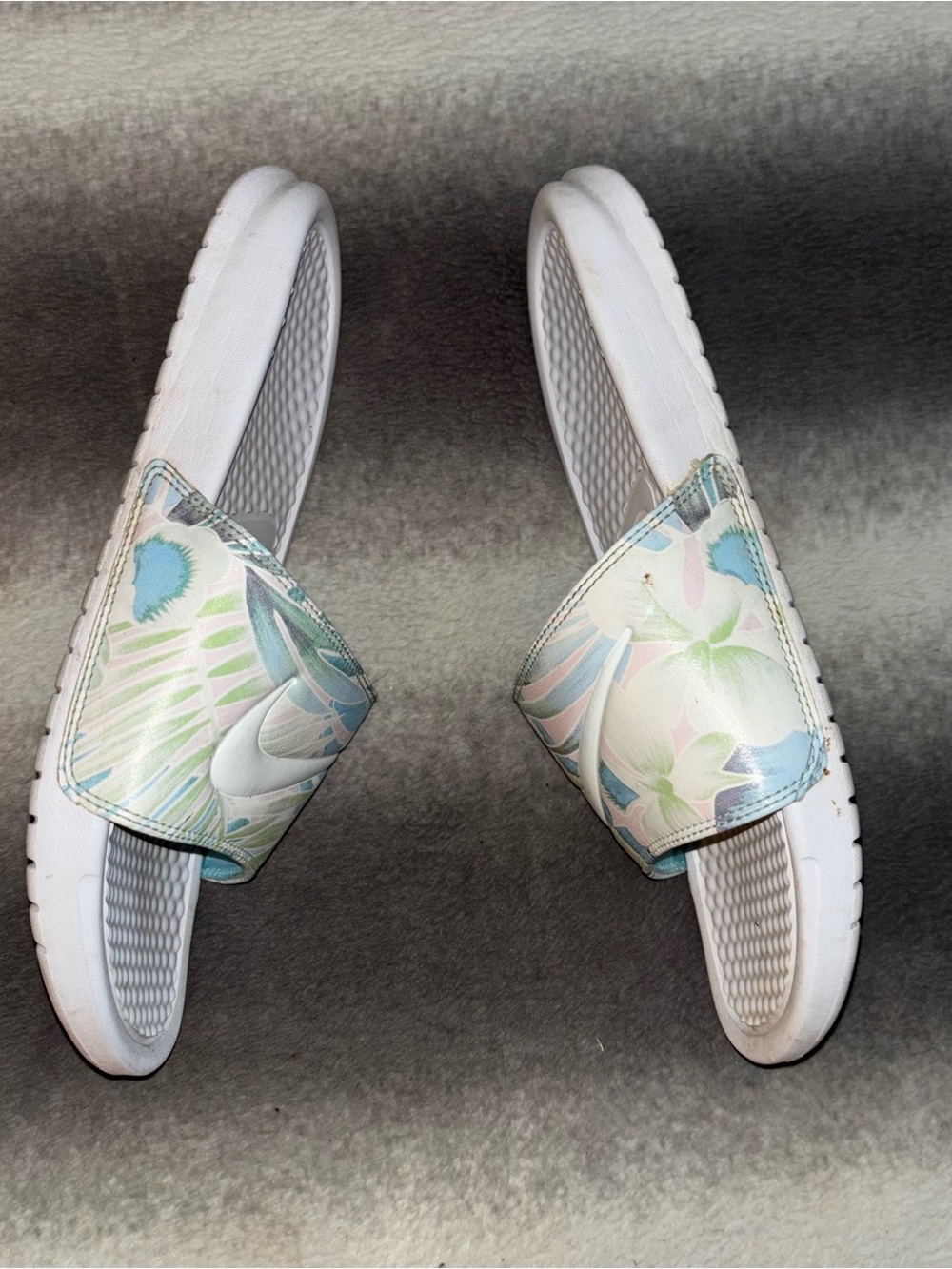 Nike Benassi JDI Tropical Floral Palm Leaf Slide Sandals White Blue Women 8.5 - Picture 7 of 13